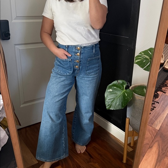 ZARA High Rise Wide Leg Cropped Buttoned Front Jeans. Size 6 - Picture 11 of 13